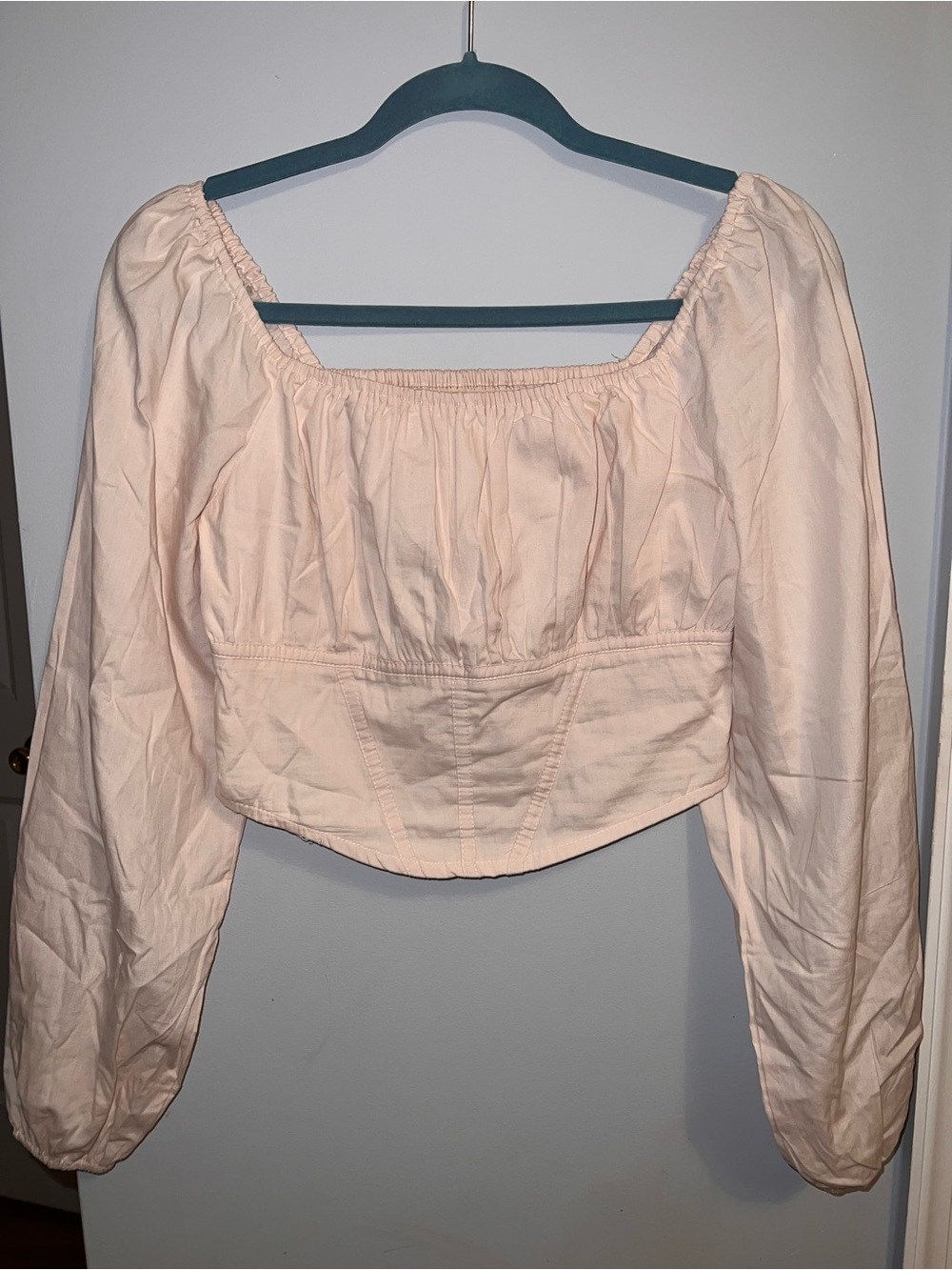 Japna Blush Pink Square-Neck Puff Sleeve Crop Top